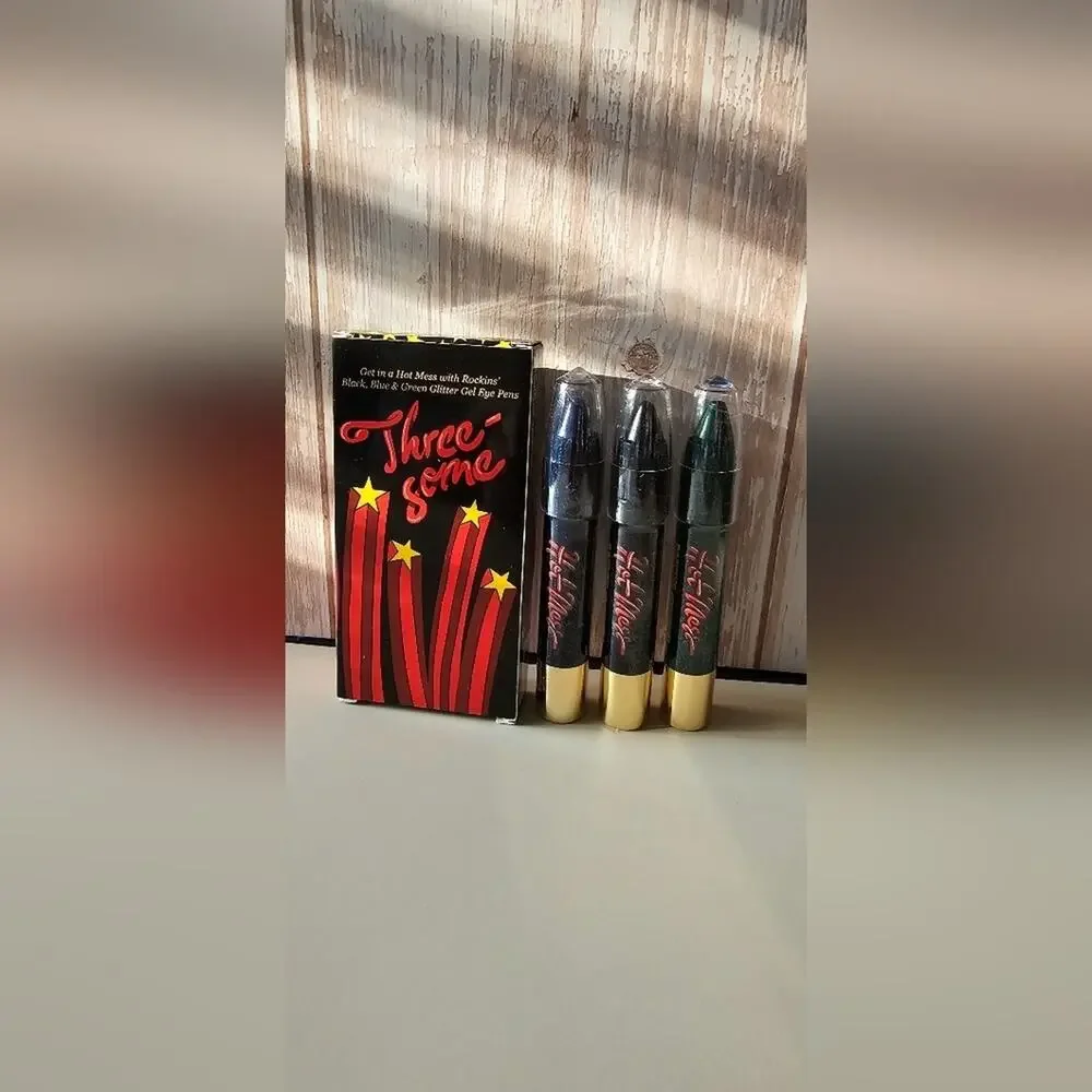 ROCKINS COSMETICS Hot Mess Threesome Glitter Gel Eye Pens 3-Pk, Black/Blue/Green